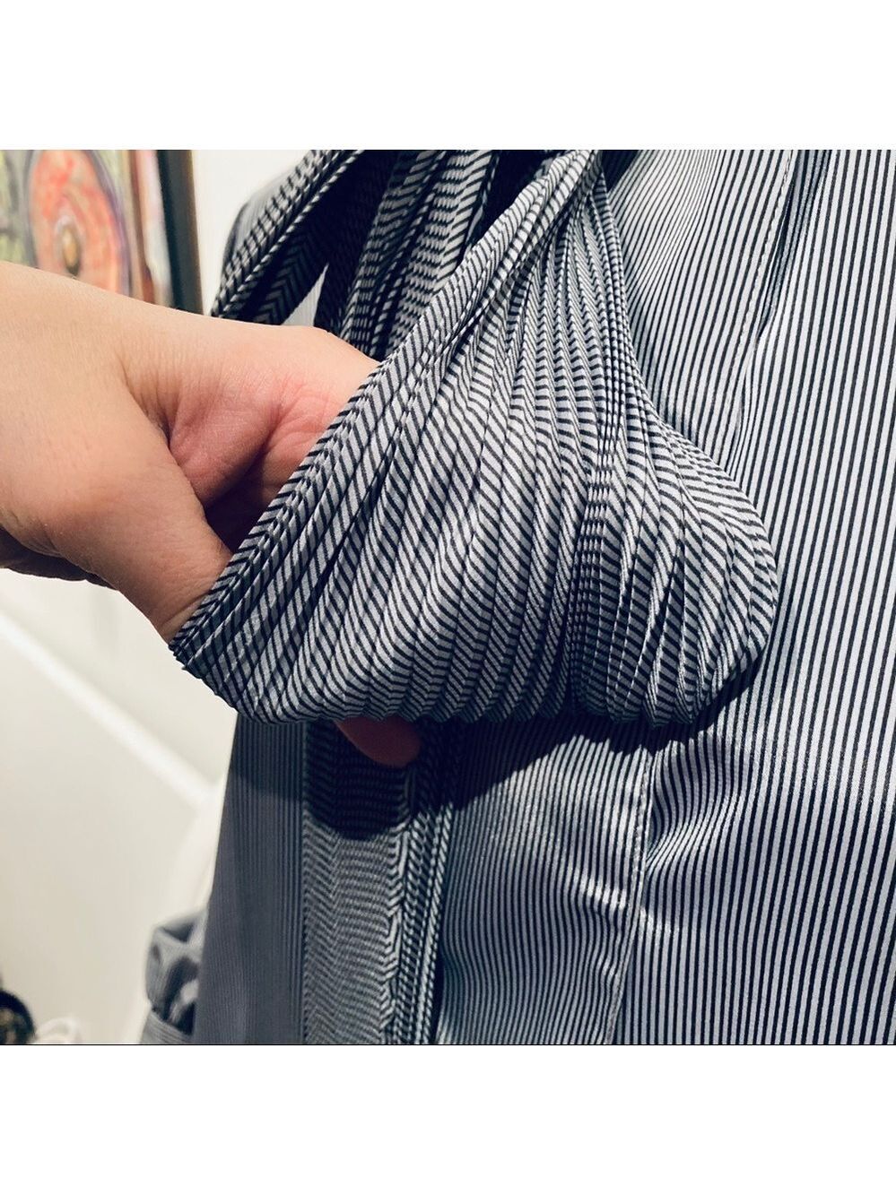 GABALIS Retro Black/Silver Stripe Tie Top Blouse M - Picture 3 of 11
